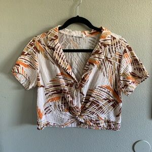 Lush Women's Button Down Shirt - Brown/ Orange abstract print size Medium
